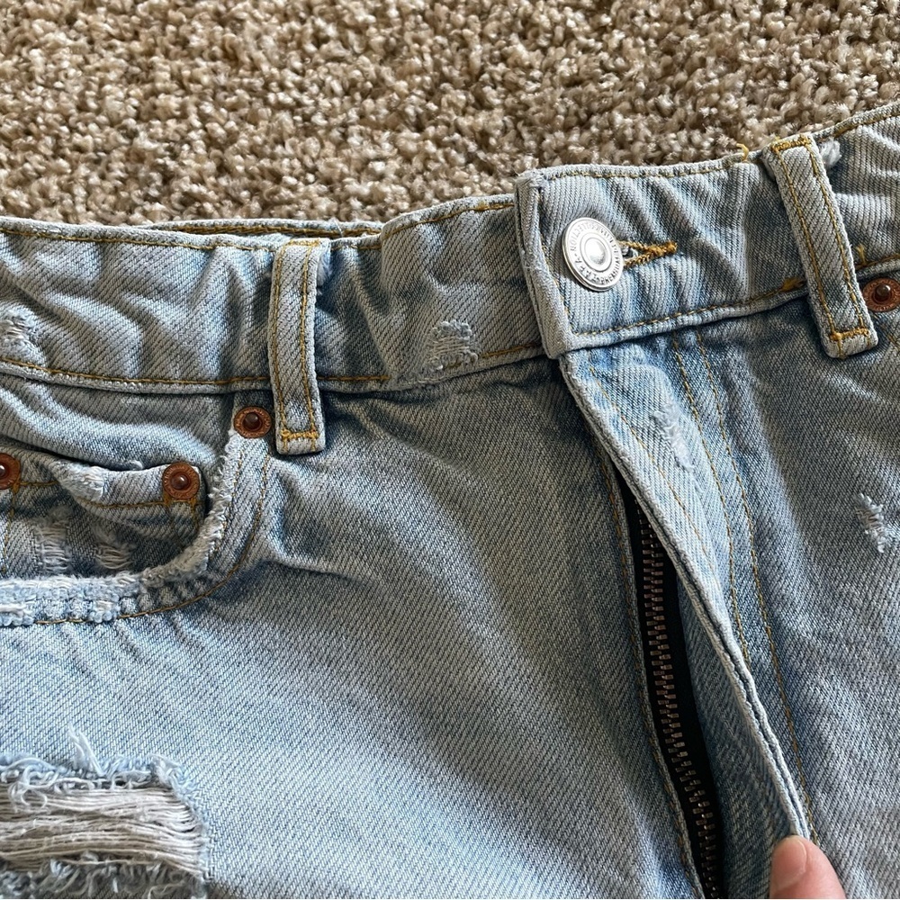 ZARA The High Waist Jean Micro Mini Shorts Womens 2 Light Wash Distressed Cutoff - Picture 5 of 16